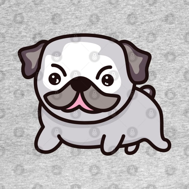 Pug Dog Lover - Cute Dog Drawing by Kawaii Bomb